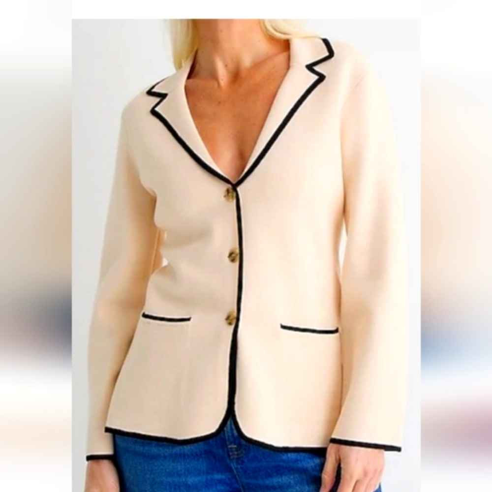 J CREW NWT  Cream Contrast-trim waisted sweater-blazer